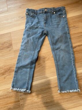 7 For All Mankind Kids Light Blue Denim Jeans with Frayed Hem